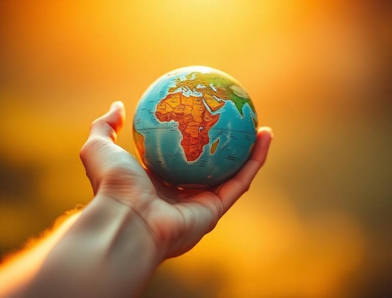 Mão segurando um globo